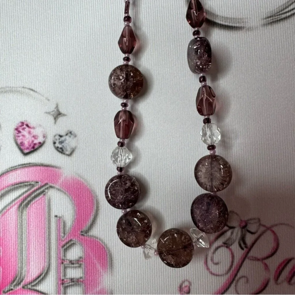 Amethyst necklace beaded opal look beads stunning purple pink silver gold toggle